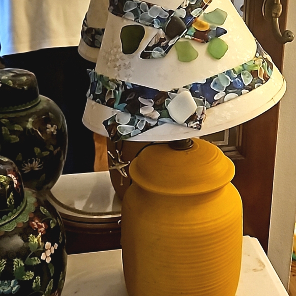 Italy marked 40s handmade pottery lamp and eyelet handcrafted shade